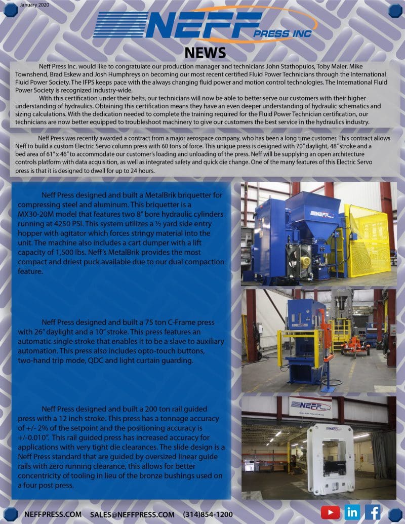 Neff-Press-Newsletter-January-2020 A poster with three pictures of a person working in an industrial setting.