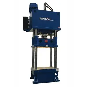 A blue machine with a handle on the side of it.