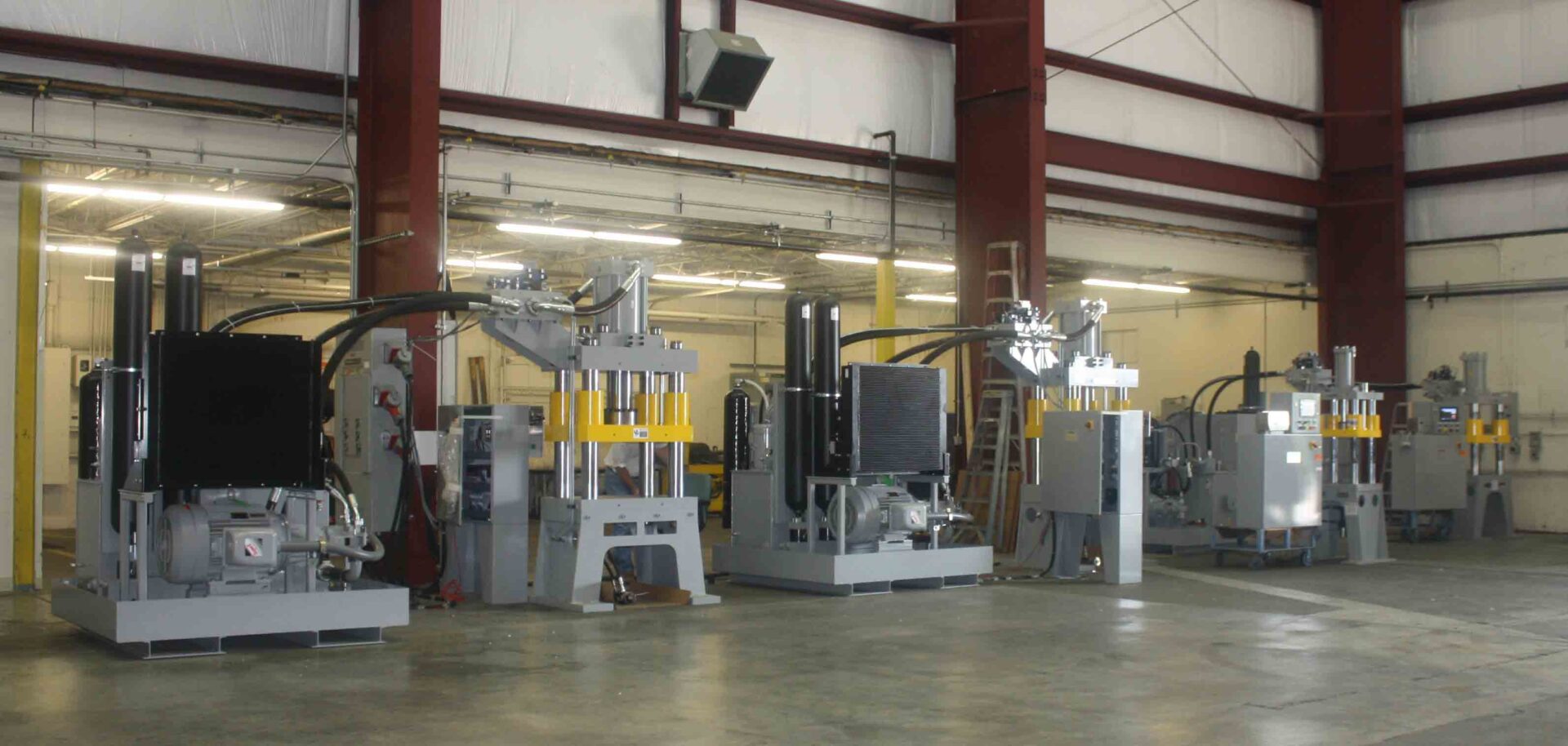 Custom presses in progress across the Neff Press manufacturing floor in St. Louis