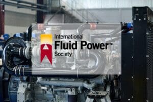 Industrial engine on display in a manufacturing facility