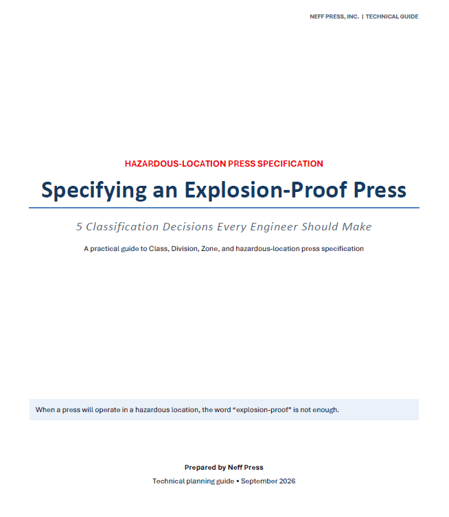 Cover of the Explosion-Proof Press Specification Guide