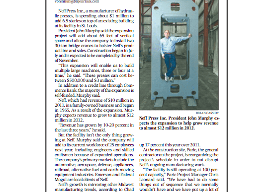 A newspaper article about the neff press.